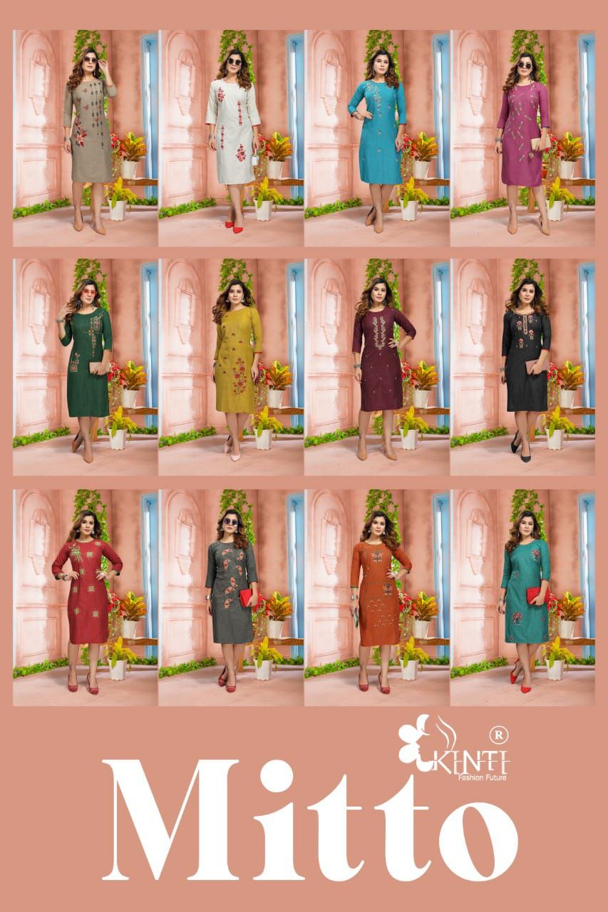 Kinti Mitto Latest Ethnic Wear Cotton Embroidery Work  Kurti Collection